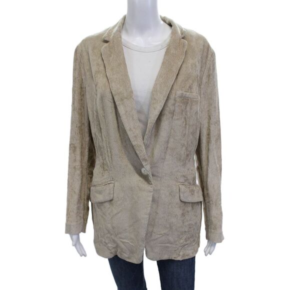 Rag & Bone Jackets & Blazers - Rag & Bone Womens Beige Striped Collared Button Viscose Blazer Size 12